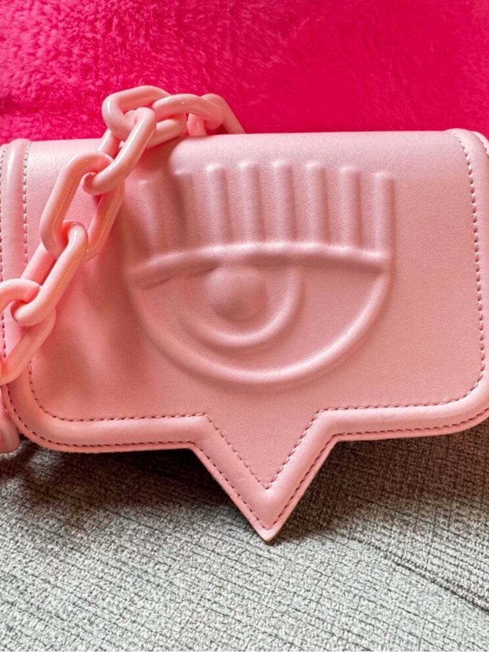 Chiara Ferragni Pink Eye-Embossed Crossbody Bag with Chunky Chain